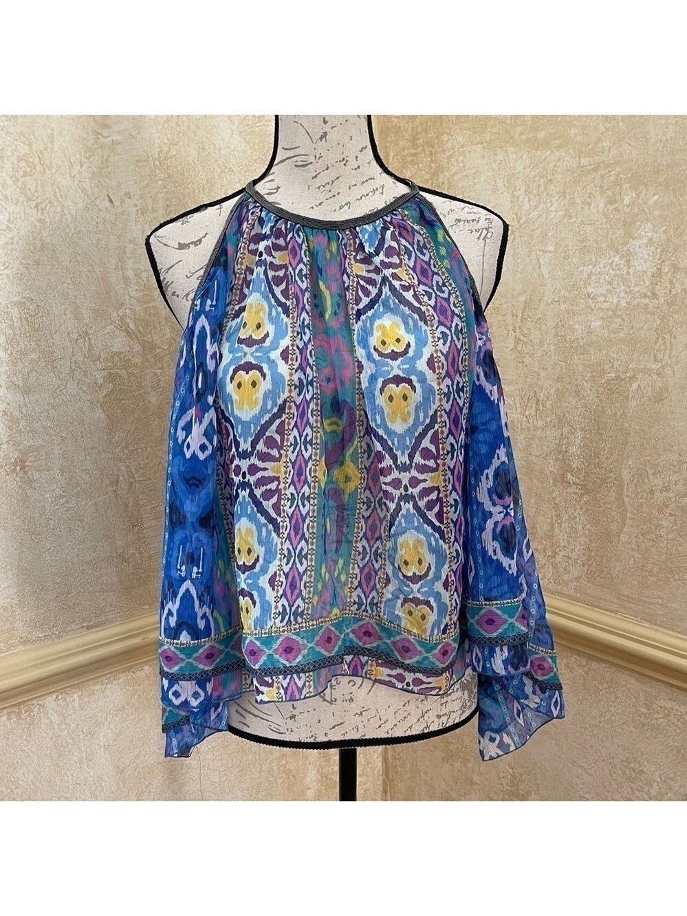 ZARA Printed Halter top swing multicoloured top L Rainbow Coastal Resortwear - Picture 5 of 10